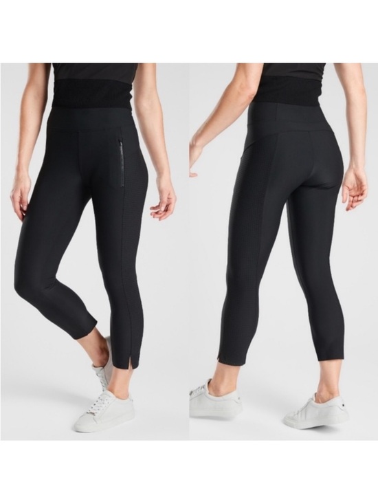 Athleta Pants - Athleta‎ steller Cropped Slim Pants Raw Hem Black Front Zipper Stretch XL